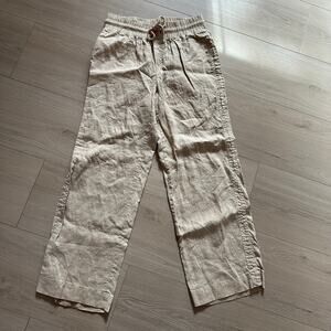 Quince 100% Linen Wide Leg Pants Tan Elastic Waist M